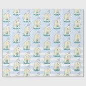 星が幸せでかわいい黄色い恐竜の水彩 ラッピングペーパー (フラット)