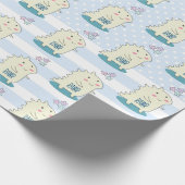 星が幸せでかわいい黄色い恐竜の水彩 ラッピングペーパー (角)