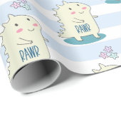 星が幸せでかわいい黄色い恐竜の水彩 ラッピングペーパー (ロールコーナー)