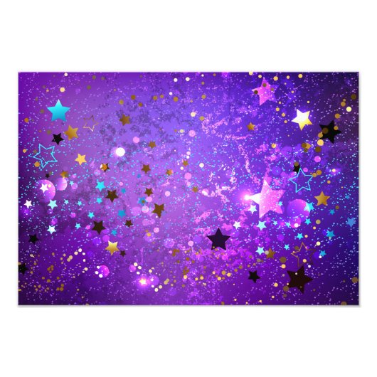 星が輝くパープルのホイル背景 フォトプリント            (正面)