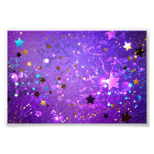星が輝くパープルのホイル背景 フォトプリント            (正面)