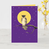 星が輝くフクロウの秋カード(無地)パープルとゴールド カード (黄色い花)