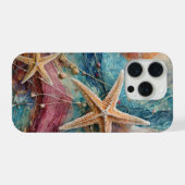 星が輝く砂と海、海の生き物たち  iPhoneケース (裏面横)