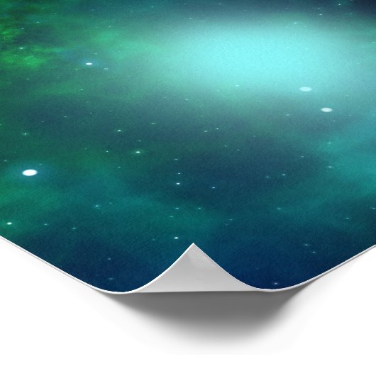 星でいっぱいの美しい緑の星雲 ポスター (角)