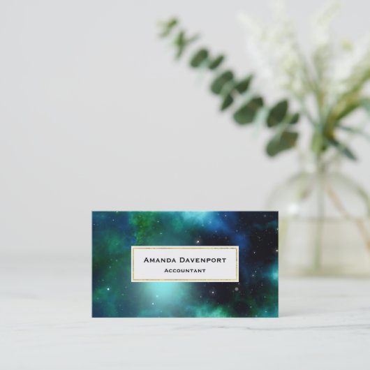 星でいっぱいの美しい緑の星雲 名刺 (スタンド正面)