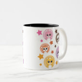星ときらめくかわいい動物の顔マグカップ ツートーンマグカップ (正面右)