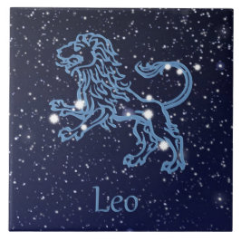 星とともに描かれた獅子座とその星座記号 タイル