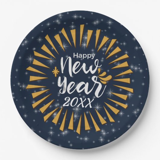 星とともに新年のハッピー新年バーストを追加20xx 9" ペーパープレート (正面)