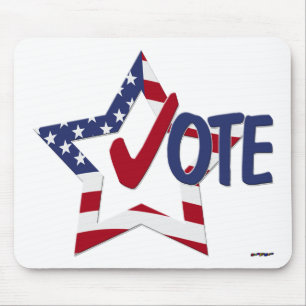 星とアメリカ国旗のレッドチェックVOTE マウスパッド