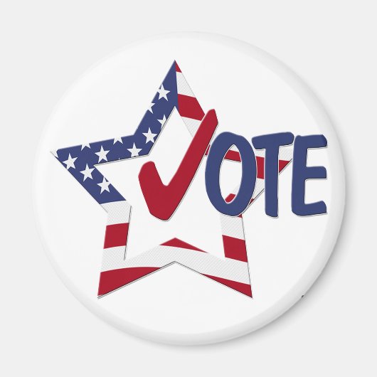 星とアメリカ国旗のレッドチェックVOTE マグネット (正面)