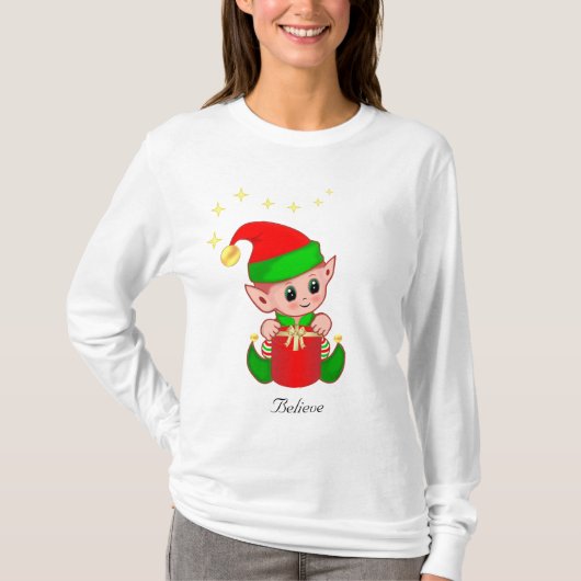 星とキュートなクリスマスエルフ Tシャツ (正面)