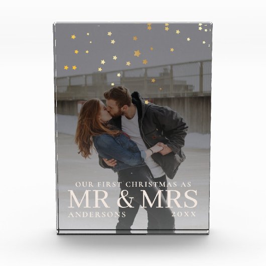 星とクリスマスのダークダスキーカップル写真 フォトブロック (正面)