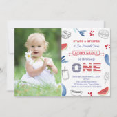 星とストライプおもしろいと非常に多くの誕生日パーティー 招待状 (正面)