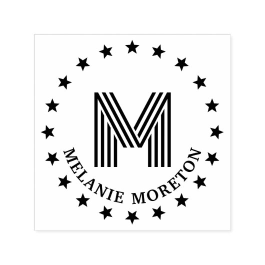 星とストライプのイニシャルネームモノグラム セルフインキングスタンプ (デザイン)