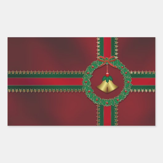 星とストライプのクリスマスステッカー 長方形シール (正面)