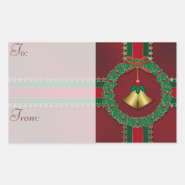 星とストライプのクリスマスプレゼントラベルシール 長方形シール