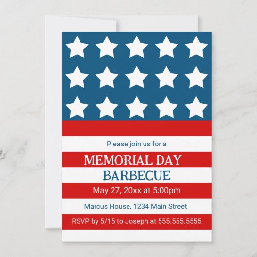 星とストライプのパーティの招待状 招待状 (正面)