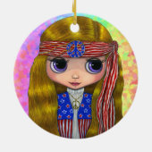 星とストライプのヒッピー・シック平和のサインかわいい セラミックオーナメント (裏面)