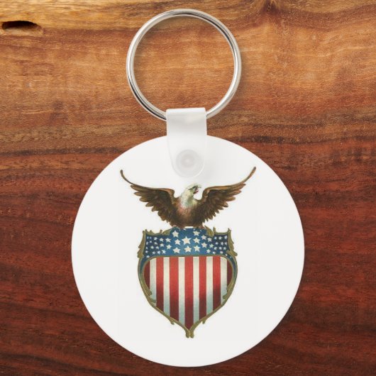 星とストライプの上に位置するアメリカのハゲ・イーグル キーホルダー (正面)
