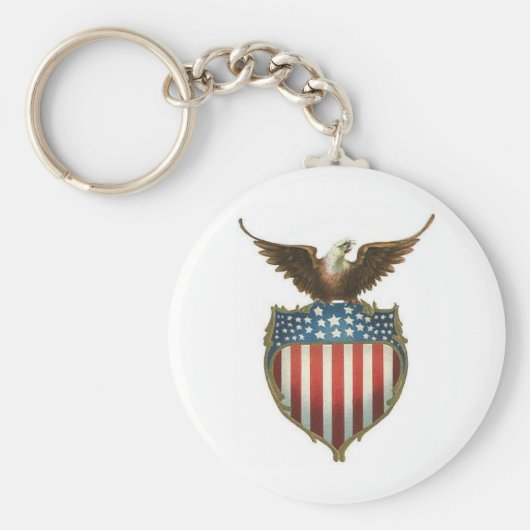 星とストライプの上に位置するアメリカのハゲ・イーグル キーホルダー (正面)