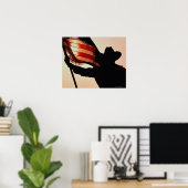 星とストライプを保持するカウボーイ、シルエット、 ポスター (ホームオフィス)