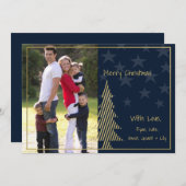 星とストライプクリスマスネイビーブルーと金ゴールド シーズンカード (正面/裏面)