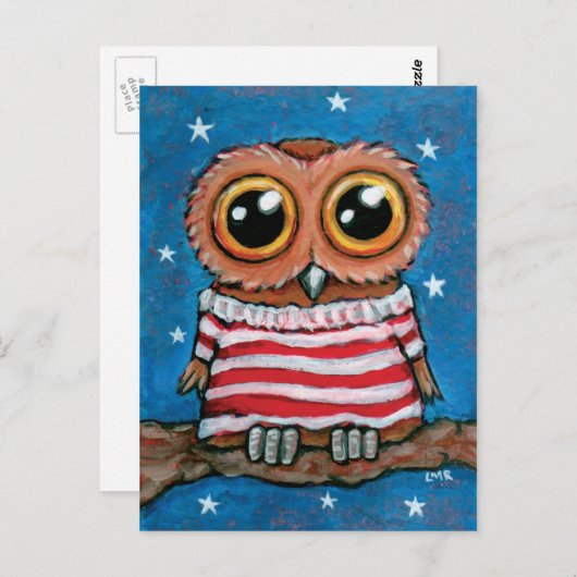 星とストライプズワイドアイドフクロウ |バードアートはがき ポストカード (正面/裏面)