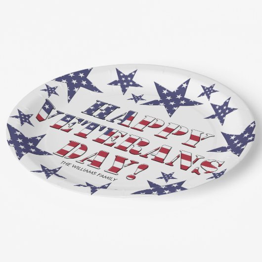 星とストライプタイポグラフィハッピー退役軍人日 ペーパープレート (アングル)