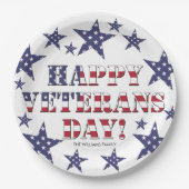 星とストライプタイポグラフィハッピー退役軍人日 ペーパープレート (正面)