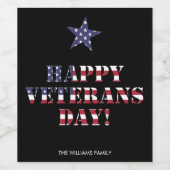 星とストライプタイポグラフィハッピー退役軍人日 ワインラベル (シングルラベル)
