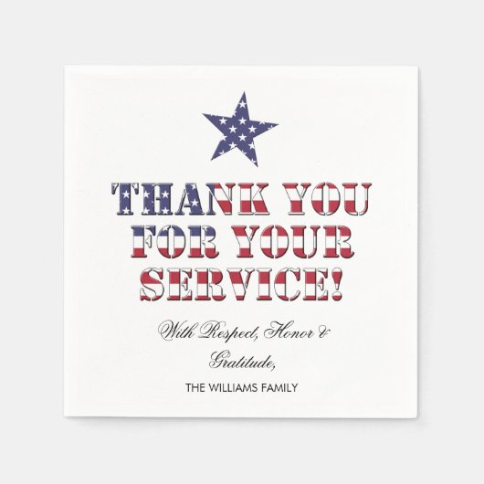 星とストライプタイポグラフィ退役軍人ありがとう スタンダードカクテルナプキン (正面)