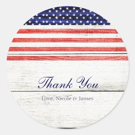 星とストライプホワイトウッド素朴愛国的なパーティー ラウンドシール (正面)