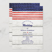 星とストライプホワイトウッド素朴愛国的なパーティー 招待状 (正面/裏面)