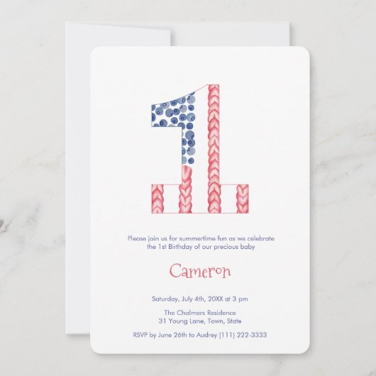 星とストライプユニセックス夏の最初の誕生日パーティー 招待状 (正面)