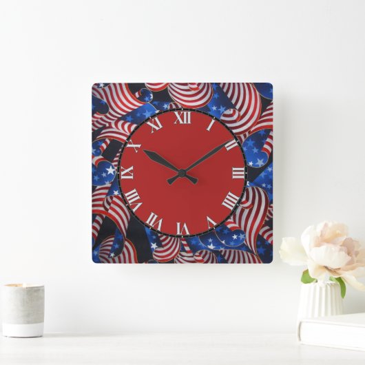 星とストライプ愛国的なカール正方形の時計 スクエア壁時計 (ホーム)