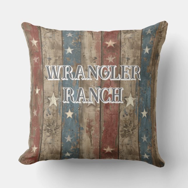 星とストライプ文字編集可能BBQ アウトドアクッション (正面)