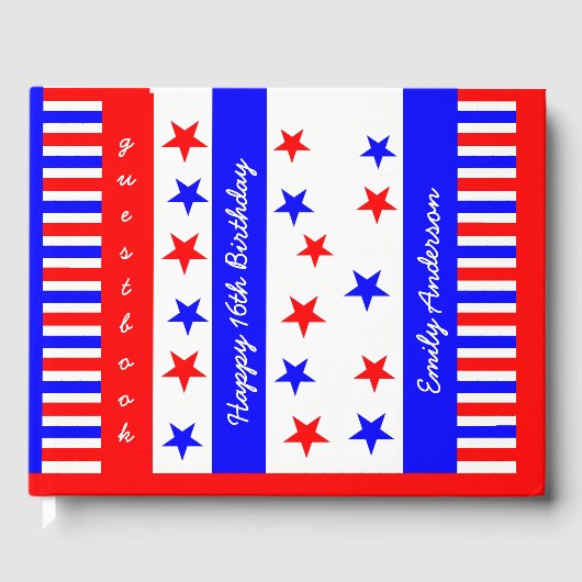 星とストライプ模様USA甘い16タイポグラフィ ゲストブック (正面)