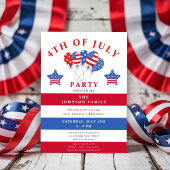 星とストライプ気球7月4日パーティー 招待状