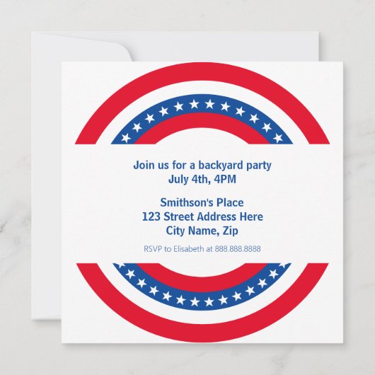 星とストライプ独立日パーティー 招待状 (裏面)