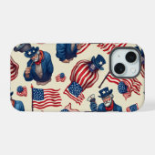 星とストライプ祖父の電ユニーク話ケース iPhone 15ケース (裏面横)