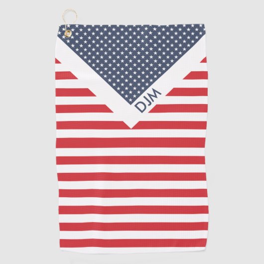 星とストライプ赤と白モノグラムのと青 ゴルフタオル (正面)