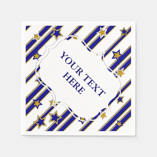 星とストライプ金ゴールド青のパターン+アイディア スタンダードカクテルナプキン (正面)