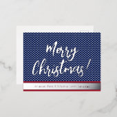 星とストライプ銀文字メリークリスマス 箔シーズンポストカード (正面/裏面)