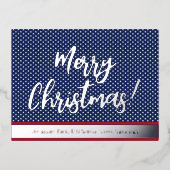 星とストライプ銀文字メリークリスマス 箔シーズンポストカード (正面)
