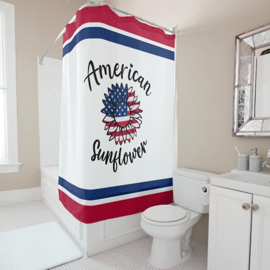 星とストライプ開花ひまわり シャワーカーテン (インサイチュ)