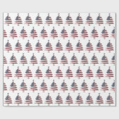 星とストライプ雪のクリスマスツリー愛国心 ラッピングペーパー (フラット)