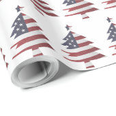 星とストライプ雪のクリスマスツリー愛国心 ラッピングペーパー (ロールコーナー)