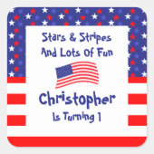星とストライプ1歳の誕生日 スクエアシール (正面)