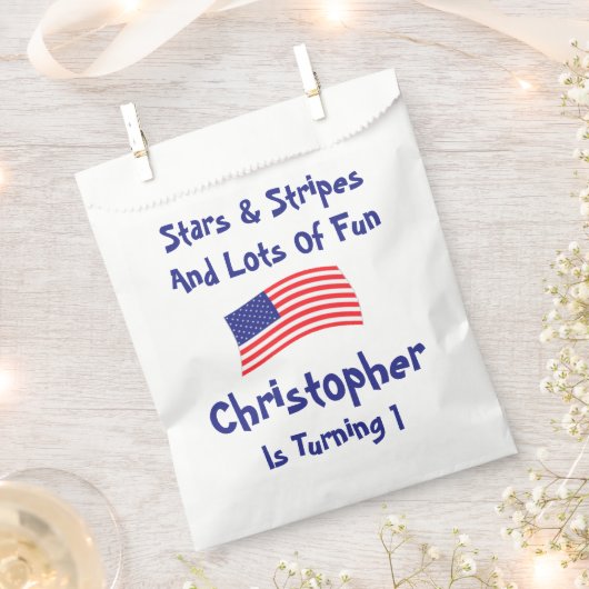 星とストライプ1歳の誕生日 フェイバーバッグ (クリップ留めされた状態)