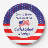 星とストライプ1歳の誕生日 ペーパープレート (正面)